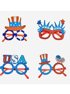 🇺🇸 USA 4th Of July Glitter Glasses Patriotic Party Prop Accessory Set of 4 New